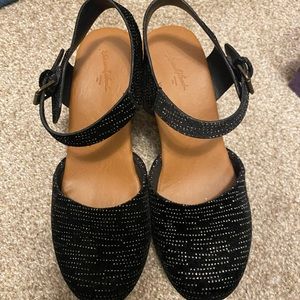 Black clogs with silver sparkle
